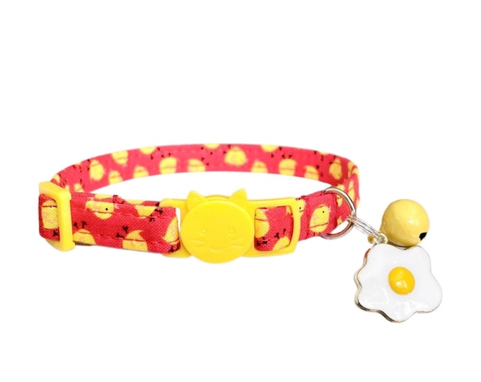 Breakaway Cat Collar with Fried Egg Charm, Chicken Print