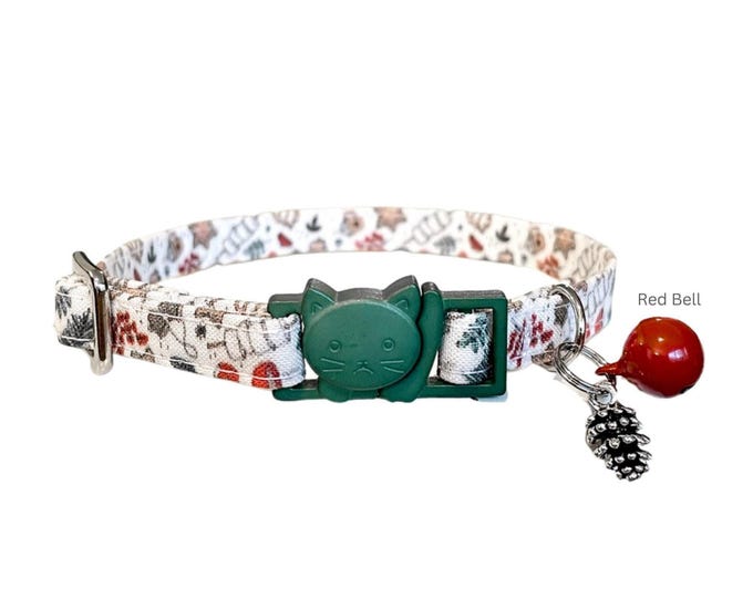 Christmas Cat Collar: Winter Floral Fabric, Breakaway Buckle