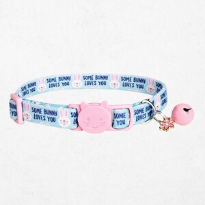Bunny Cat Collar - Blue Cotton Breakaway for Spring with Bell & Charm, Customizable