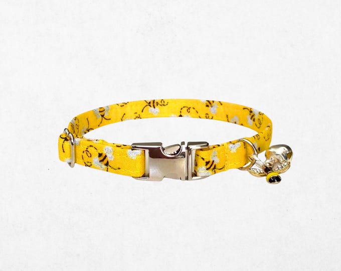 Bumble Bee Cat Collar with Bell, Yellow Glitter Kitten Collar Small Dog