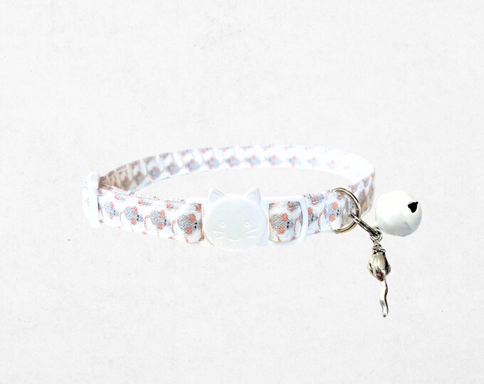 Mouse Cat Collar: Handmade Breakaway Kitten/Small Dog Collar with Bell and Charm