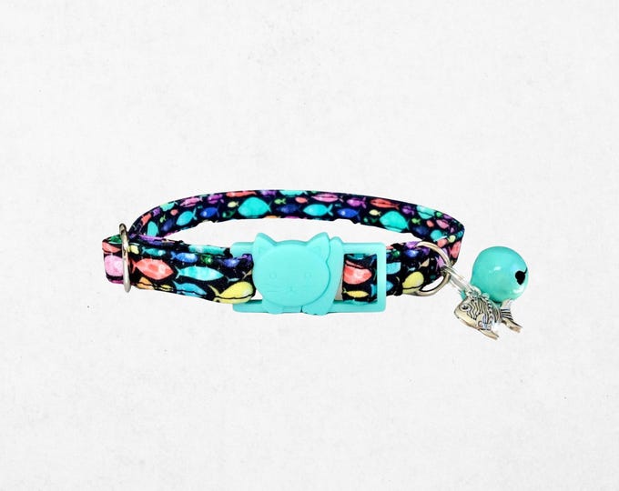 Teal Fish Cat Collar: Adjustable Breakaway Kitten Collar