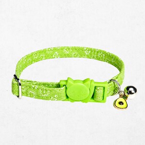 Green Floral Cat Collar - Breakaway Buckle with Avocado Charm and Bell, Customizable