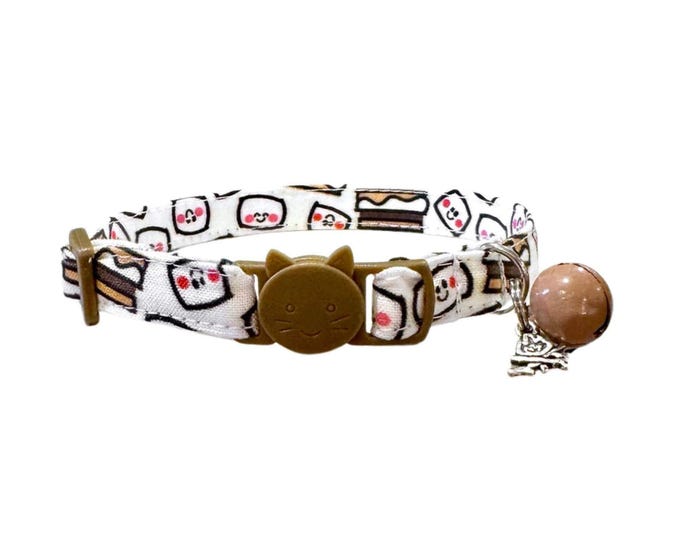 Cat Collar Marshmallow Cozy Cabin: Handmade Breakaway Collar, Lightweight Comfort (Adjustable Size, D-Ring)