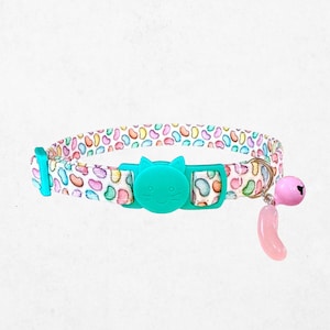 Jelly Bean Cat Collar, Breakaway Kitten Collar with Bell & Charm