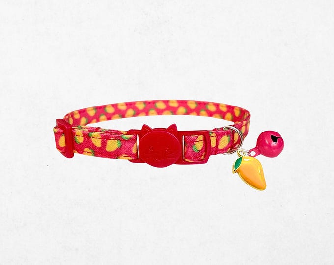 Mango Cat Collar Kitten: Colorful Fruit Motif, Safe Breakaway Buckle (Adjustable 6-10", Lightweight Fabric)