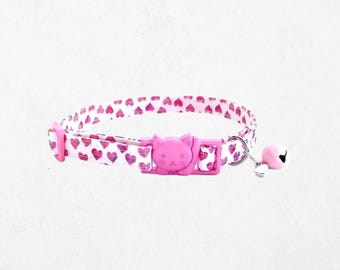 Pink Heart Breakaway Cat Collar, Valentine Kitten Collar