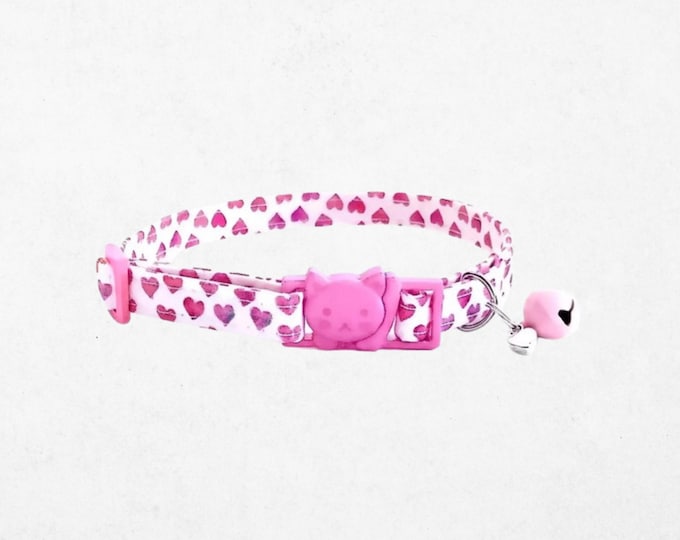 Pink Heart Breakaway Cat Collar, Valentine Kitten Collar