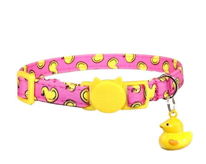 Rubber Ducky Cat Collar, Pink Breakaway Collar, Adjustable (7.5-12 Inches)