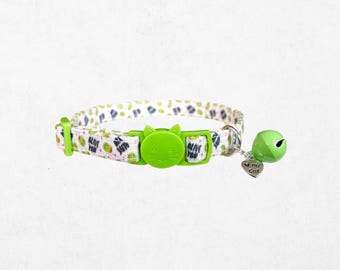 Olive Cat Collar – Green Kitten Breakaway Collar with Heart, Love Charm, Adjustable