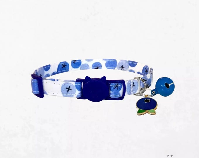 Blueberry Cat Collar, Breakaway Kitten Collar with Bell & Charm