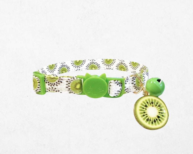 Kiwi Cat Collar, Safety Breakaway Kitten Collar with Charm and Bell Options