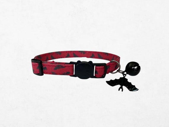 Bat Cat Collar - Red Gothic Breakaway Kitten Collar, Halloween Pet Accessory, Customizable