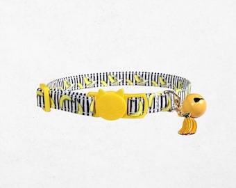 Banana Cat Collar - Breakaway Kitten Collar, Fruit Pattern, Adjustable, Bell and Charm Options