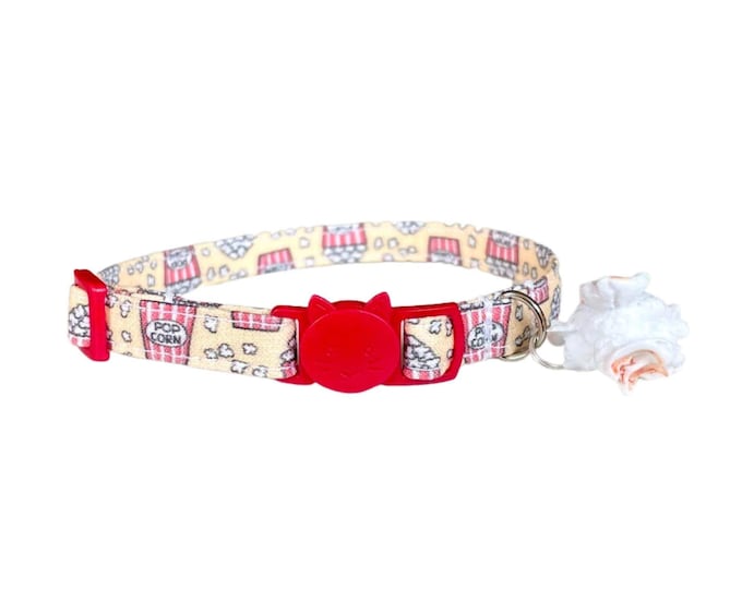 Popcorn Print Cat Collar, Breakaway Buckle with Charm