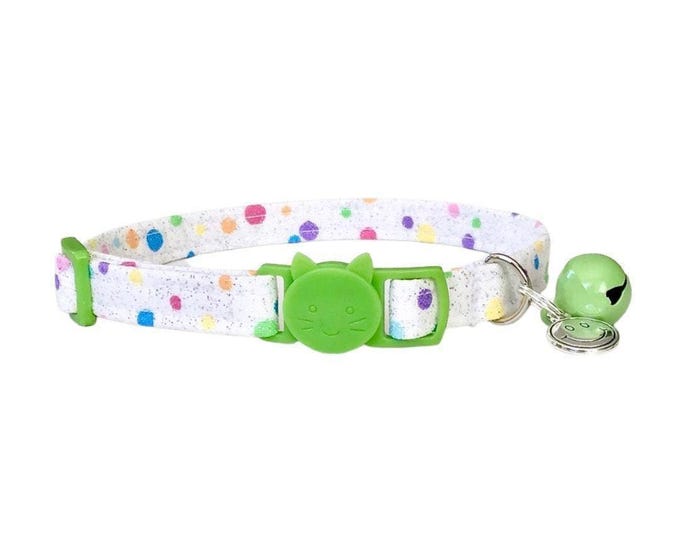 Glitter Polka Dot Cat Collar, Breakaway Kitten Collar, Rainbow Sparkle