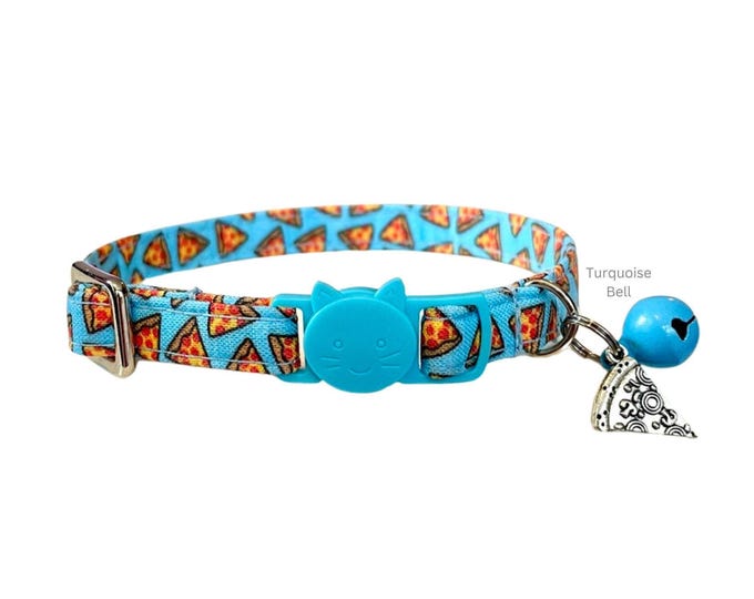 Pizza Cat Collar Playful Foodie Design, Adjustable 7.5-12" (Breakaway Buckle, Lightweight Fabric, Comfortable Fit)