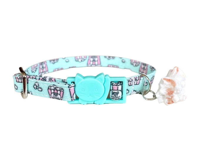 Popcorn Print Cat Collar with Breakaway Buckle & Charm