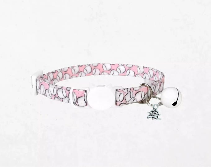 Marshmallow Print Cat Collar, Breakaway Buckle, Bell & Charm