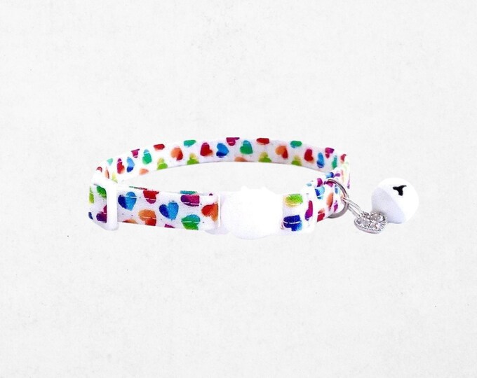 Rainbow Heart Cat Collar, Breakaway Kitten Collar Valentine’s Day
