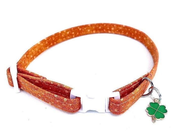 Orange Polka Dot Cat Collar, Breakaway Buckle, Small Dog Collar