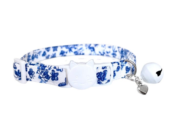 Victorian Floral Cat Collar Adjustable, Lightweight Summer Pet Accessory (Breakaway Buckle, D-Ring, 7.5-12")