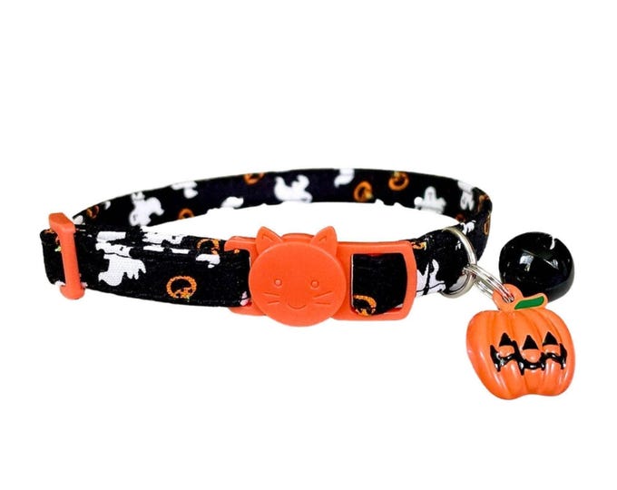 Halloween Cat Collar with Pumpkin Charm, Breakaway Kitten Collar