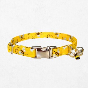 Bumblebee Cat Collar - Non Breakaway, Glittery with Bell and Charm, Options for Breakaway Buckles