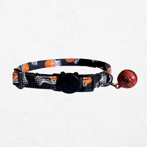 Basketball Cat Collar - Sporty Pet Accessory (Adjustable 7.5-12", Breakaway Buckle, D Ring Attachment, Bell Options)
