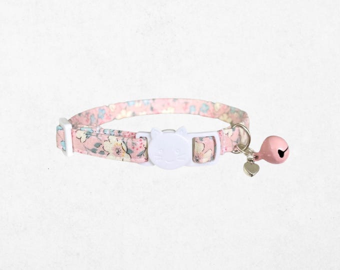 Easter Cat Collar - Pink Floral with Bell, Breakaway Adjustable Kitten Collar