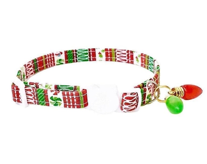 Christmas Cat Collar, Winter Holiday Lights, Breakaway Kitten Collar