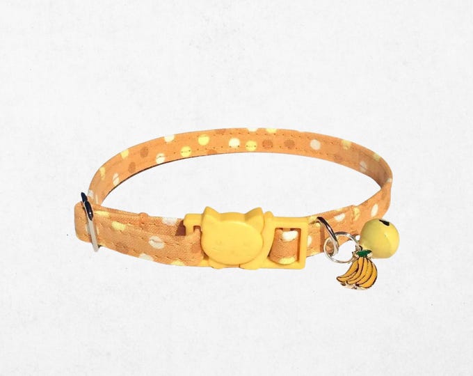 Polka Dot Cat Collar with Banana Charm, Breakaway Kitten Collar