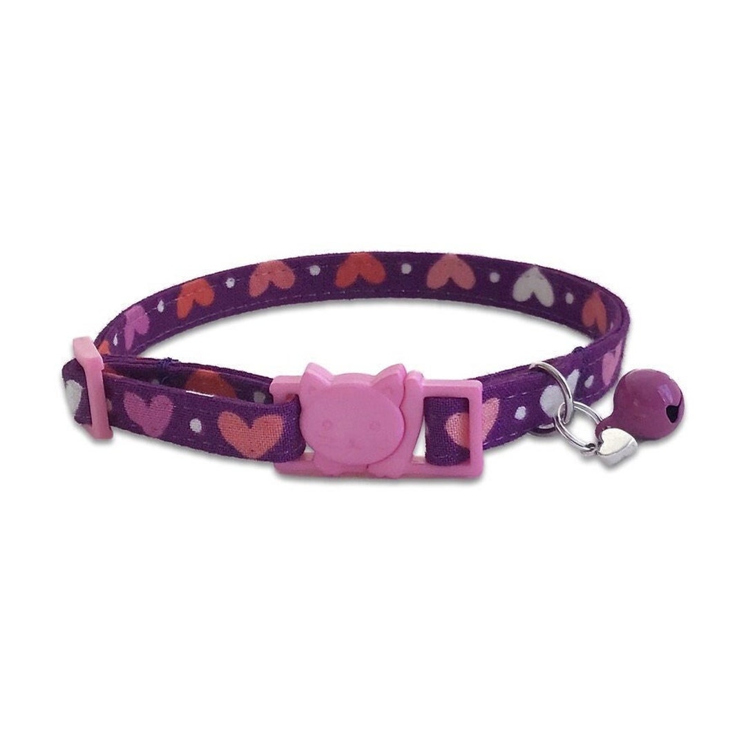 Purple Pink Heart Pet Collar, Cat Collar, Kitten Collar, Small Dog