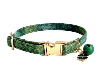 Green St. Patrick's Day Cat Collar with Clover Leaf & Bell