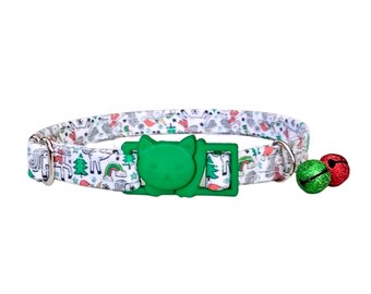 Festive Unicorn Cat Collar Adjustable Holiday Charm: Lightweight Fabric, Breakaway or Non-Breakaway Buckle | 6-12in