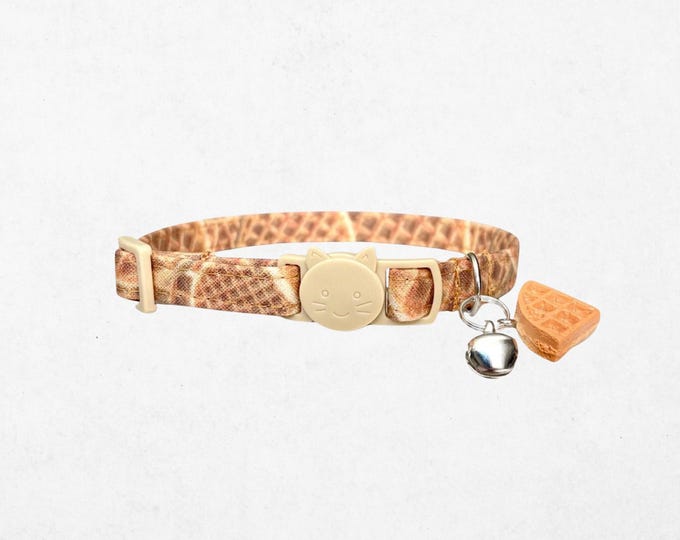Waffle Cat Collar with Breakaway Buckle, Bell and Charm