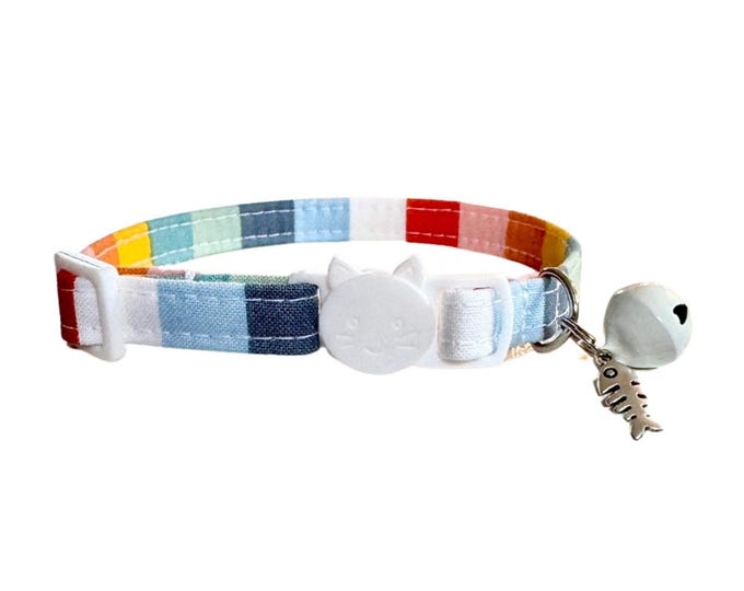Striped Cat Collar with Fish Bone Charm