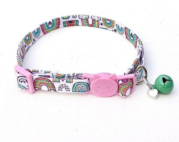 Rainbow Breakaway Cat Collar, Pink Kitten Buckle, Dog Collar