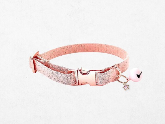 Rose Gold Sparkle Cat Collar: Girly Pink Customizable Options - Bell and Charm