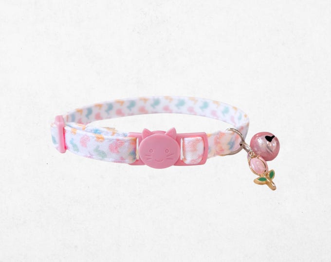 Easter Cat Collar Breakaway Buckle – Pastel Bunny Fabric with Bell and Charm, Customizable