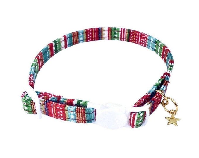 Christmas Cat Collar, Polka Dot Breakaway Kitten or Small Dog Collar