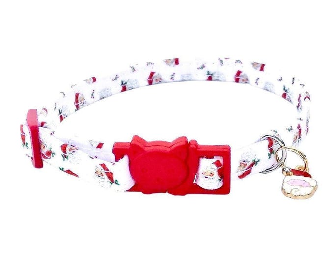 Festive Santa Cat Collar: Red Holiday Pattern - Adjustable Breakaway Buckle, Kitten & Small Dog Use
