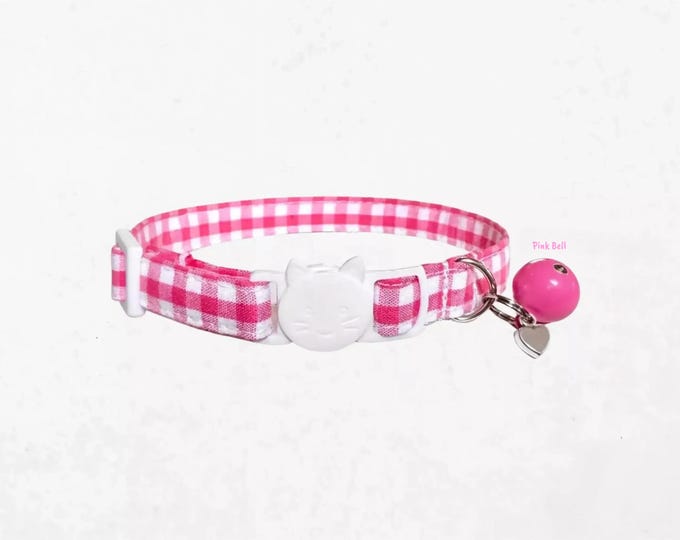 Buffalo Plaid Cat Collar with Breakaway Buckle, Bell & Charm