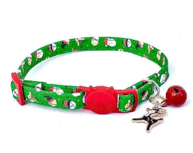 Christmas Cat Collar, Santa, Elf & Reindeer Prints, Breakaway Buckle
