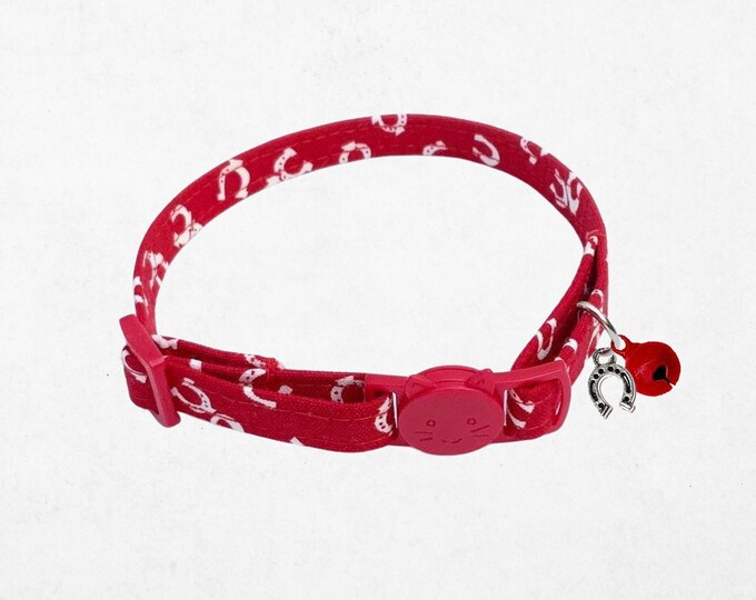 Horseshoe Cat Collar, Red Cowboy Breakaway Kitten Collar