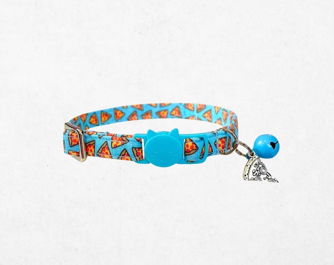 Pizza Cat Collar Playful Foodie Design, Adjustable 7.5-12" (Breakaway Buckle, Lightweight Fabric, Comfortable Fit)