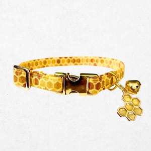 Honey Cat Collar Breakaway with Bee Charm & Bell, Adjustable Kitten Collar