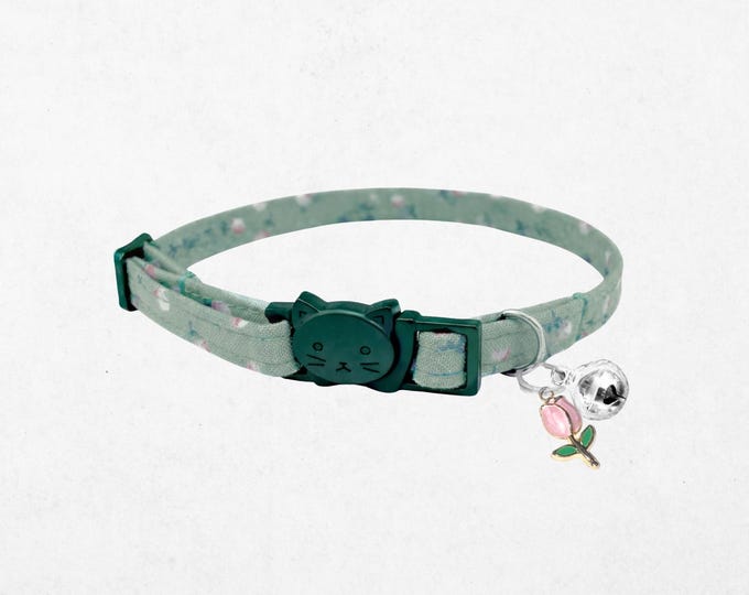 Green Rose Cat Collar: Breakaway Floral, Adjustable Safety Buckle, Valentine's Day Pet