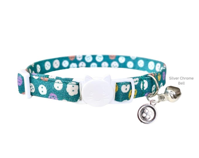 Button Print Cat Collar with Breakaway Buckle and Bell