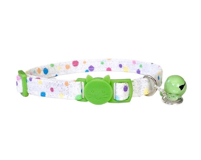Glitter Polka Dot Cat Collar, Breakaway Kitten Collar, Rainbow Sparkle